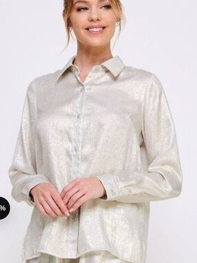 glam Cream Metallic Button-Down Shirt
